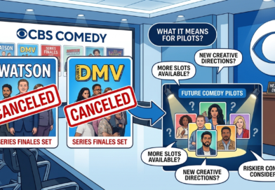 Creat an image for my blog post with the topic "Watson’ & ‘DMV’ Canceled By CBS, Series Finales Set: What It Means for the Network’s Comedy Pilots"